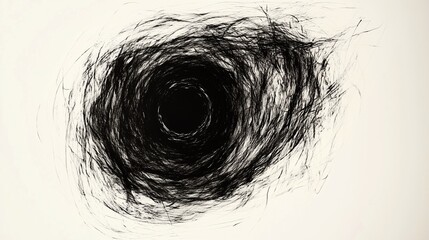 Obraz premium Hand-drawn abstract illustration of a mysterious open black hole portal in the center, created with simple lines and rough strokes in an ink art style on a white background. This hyper-detailed, high-