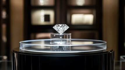 Diamond displayed on a rotating pedestal, showcasing its brilliance from different angles