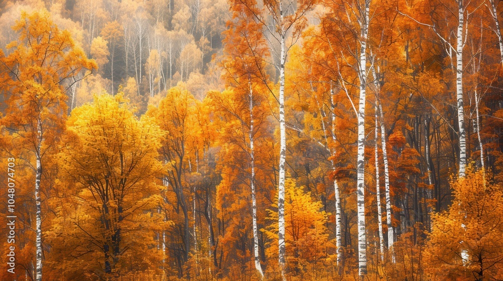 Aufkleber a stunning autumn forest filled with trees showcasing bright fall leaves, creating a warm and inviti