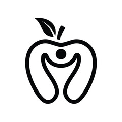 Fresh Apple Fruit With Healthy Vegetarian Sign Logo Design Inspiration 