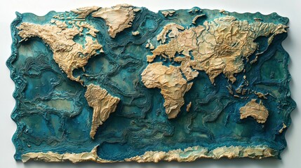 Fototapeta premium Textured world map a tactile exploration of continents