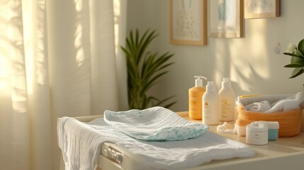 Baby Changing Table with Towels, Lotion, and Cream