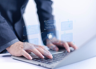 Businessman padlock screen Cyber ​​security concept Security and encryption User privacy Network security technology Data connection Internet
