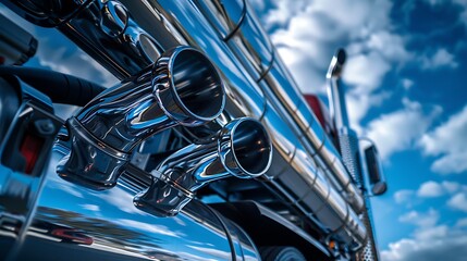 Chrome truck exhaust with a hint of blue sky
