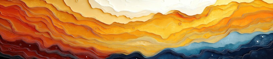 Abstract landscape with vibrant colors resembling layered hills and a luminous sky.