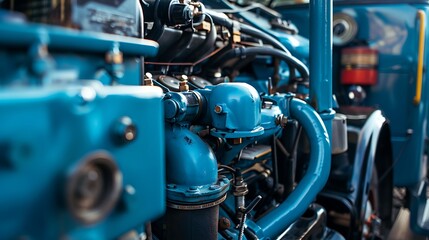 Fototapeta premium Close up of a bus engine compartment with coolant reservoir