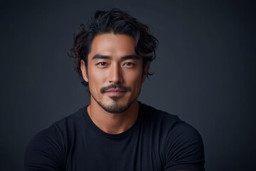Obraz premium 男性モデルのポートレート、都会的な背景で魅力的な表情を見せる