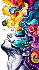 Abstract Man With Wavy Colorful Background.