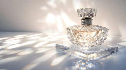 Crystal Perfume Bottle on a Transparent Acrylic Platform