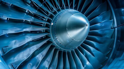 Close up of an airplane engine turbine and intake details