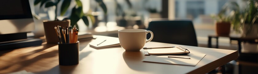 Coffee cup on a wooden table.