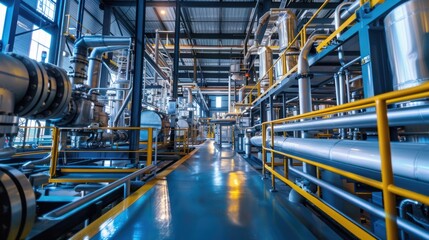 Fototapeta premium Industrial Facility with Extensive Piping and Walkway