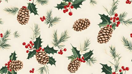 Autumn leaves seamless pattern featuring various plants, branches, and berries, perfect for wallpaper and festive decorations