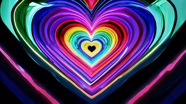 3D animation neon glowing abstract art tunnel featuring vibrant LGBT pride colors disco music party backdrop serves retro Y2K celebration perfect Valentine's Daythemed events 4K rainbow
