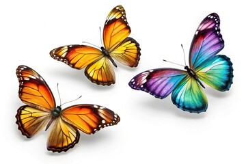 Obraz premium Three butterflies at a tilted angle isolated on white background