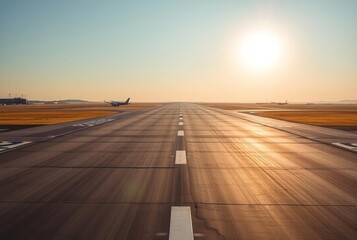 _. Airport RunwaySunlight reflects off the tarmac of an empty ru