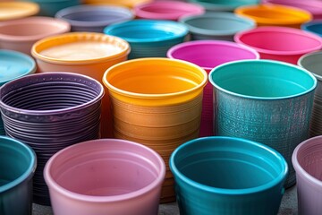 A Close-Up View of Colorful Plastic Cups
