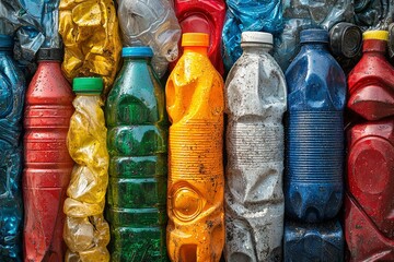 A Close-Up of Discarded Plastic Bottles in Various Colors