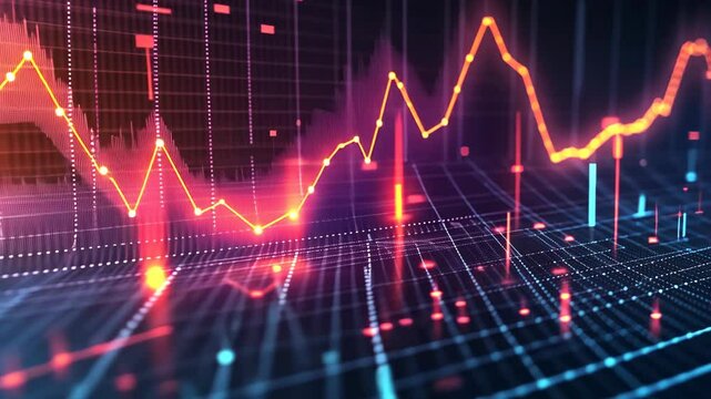 A digital graph showing a fluctuating orange line with red and blue data points
