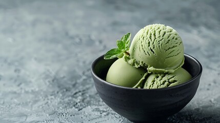 Coconut milk matcha ice cream against minimalist concrete background