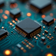 Macro close-up of electronic circuit board