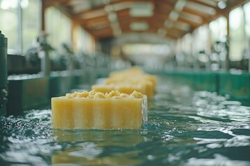 Close-up of a Single Bar of Soap Floating in a Water Bath