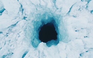 Ice hole surrounded by glacial formations, showcasing the beauty of nature's frozen landscape.