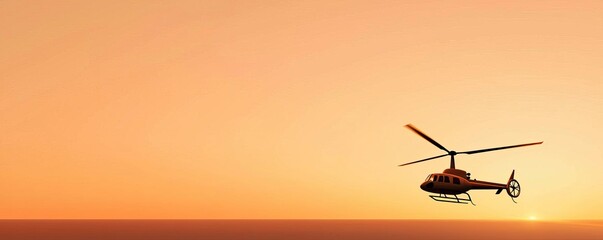 Obraz premium A helicopter soaring across a stunning sunset skyline, showcasing the beauty of aerial travel and the vibrant colors of the evening sky.