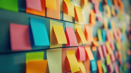 colorful sticky notes on a wall, creativity, organization, brainstorming, productivity, office, vibrant, reminders, ideas