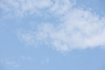 Blue sky with white clouds. The sky is clear and bright, and the clouds are scattered throughout the sky.