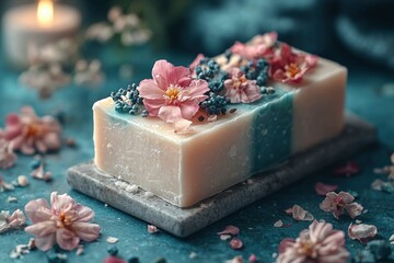 A Handmade Soap Bar Adorned with Delicate Flowers