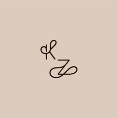 dynamic line initial wedding typography monogram letter luxurious organic style and elegant concept KZ