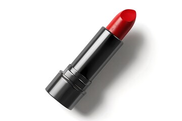 Red lipstick on a white background with copy space.