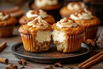 Cinnamon Cream Cheese Cupcake with Bite Taken