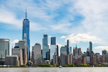 View of Manhattan from hudson river, New York City. USA, NYC NY , Manhattan. Lower Manhattan...