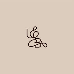 luxurious organic style and elegant concept UB wedding typography monogram letter dynamic line initial