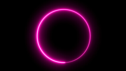 Obraz premium Glowing flow circle background. LED screens projection technology. Seamless looping circle photo frame with Red neon graphic on black background.