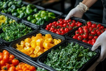Obraz premium Assorted Fresh Produce in Black Containers