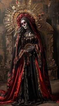 young woman like santa muerte saint death, day of Dead 