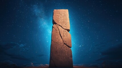 Ancient stone monolith under starry sky