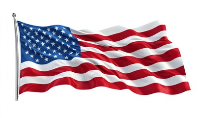 Obraz premium 3D USA flag waving in the wind, with realistic folds and movement, isolated on a white background
