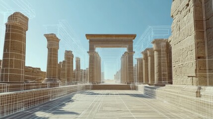 heritage technology preservation, 3D scanning and reconstruction of ancient monuments, safeguarding heritage digitally, Illustrations, stock photos