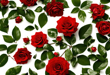 Naklejka premium Romantic Red Rose Petals Scattered on White Background. High-Resolution, Hyper-Realistic Image Perfect for Valentine’s Day and Love Concepts. 