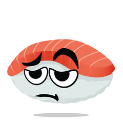 tired japanese sushi mascot character illustration. cute, playful, tasty, and delicious concept. traditional asian food, japan culinary, plating , and seafood themes