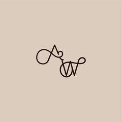 wedding typography monogram luxurious organic style and elegant concept AW dynamic line initial letter