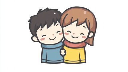 Cute Cartoon Couple: Adorable Characters Standing Together