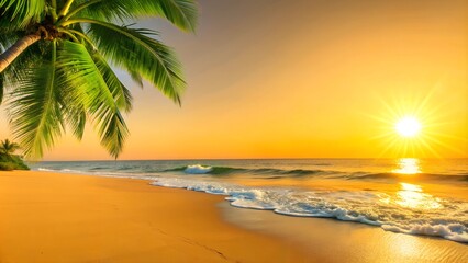 Sunlit Beach with Golden Sand and Gentle Ocean Waves