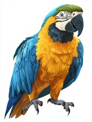 Fototapeta premium Vibrant front-view parrot graphic on a white background, ideal for nature-themed designs and animal artwork.