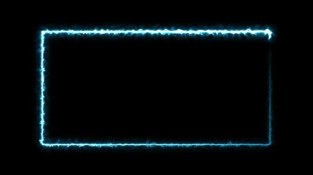 Blue Electric Glowing futuristic energy line animation, rectangle Animation of glowing neon rectangles on black background