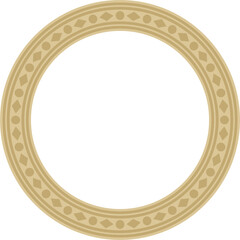 Vector round gold ancient Russian ornament. Slavic border, frame. Circle, ring. Painting of the royal chambers
